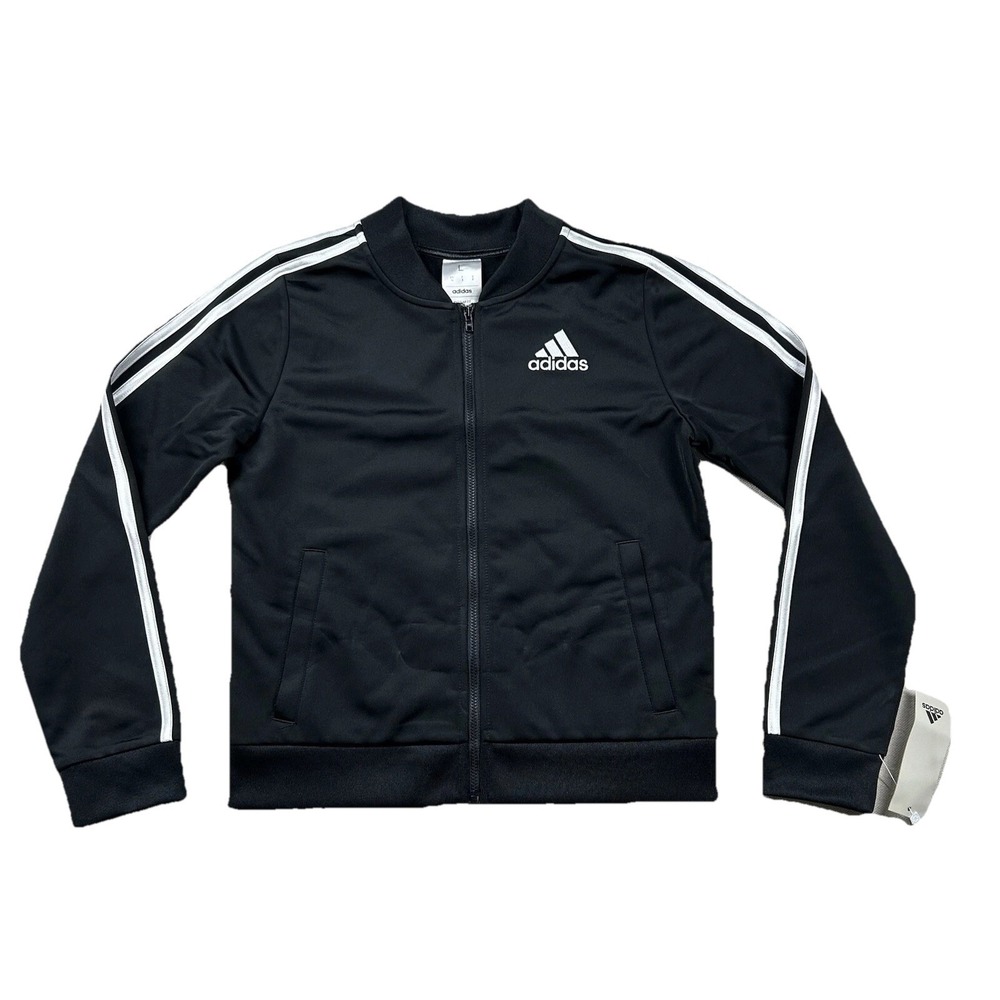 Adidas Jacket Youth Large Full Zip Soccer Sleeve Stripes Black Classic Retro Reg